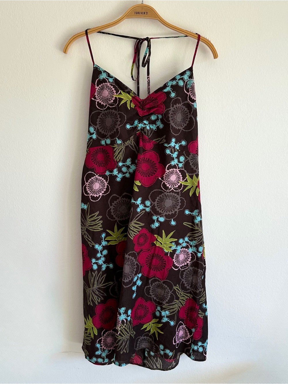 Vintage Y2K Yessica Dress Midi Halter Top Floral Fairy Whimsigoth Brown Red Blue